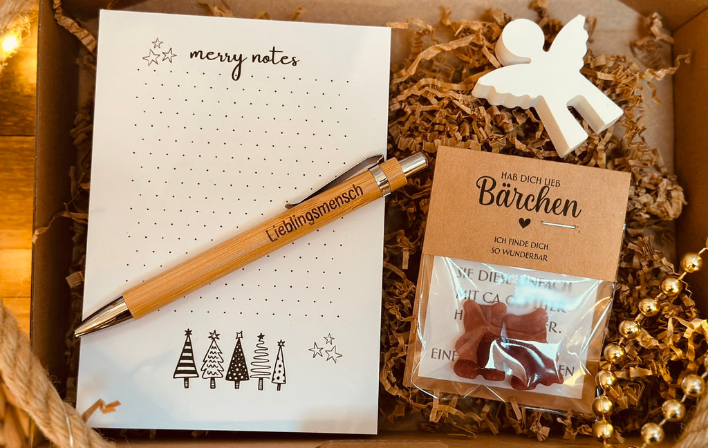 Geschenkebox Notizblock und Kugelschreiber